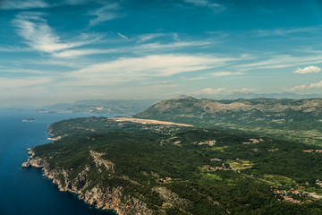 Landscape around Dubrovnik International Airport, Croatia, Pilots view during approach into Čilipi Airport - LDDU, DBV - aerial view