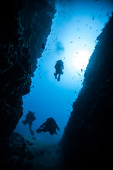 Divers in a deep Canyon
