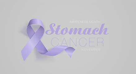 Stomach Cancer Awareness Calligraphy Poster Design. Realistic Periwinkle Ribbon. November is Cancer Awareness Month. Vector