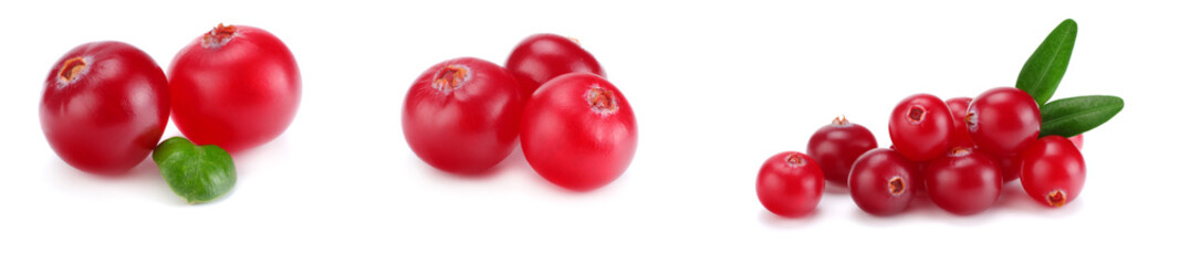 Cranberry with leaves isolated on white. With clipping path. Full depth of field.