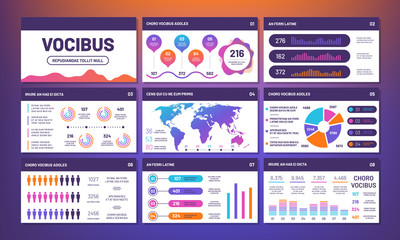 Modern infographics presentation template vector. Info charts, pies, comparative graphs. Statistic and infochart rate, website infographic illustration