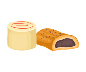 Rahat delight and oval biscuits with filling. Vector illustration on white background.