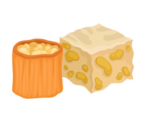 Eastern sweets in the form of a cylinder and a cube. Vector illustration on white background.