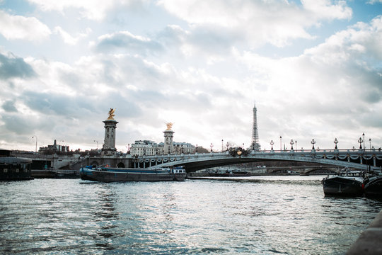 Photograph of the bridge Alexandre III in Paris, France.