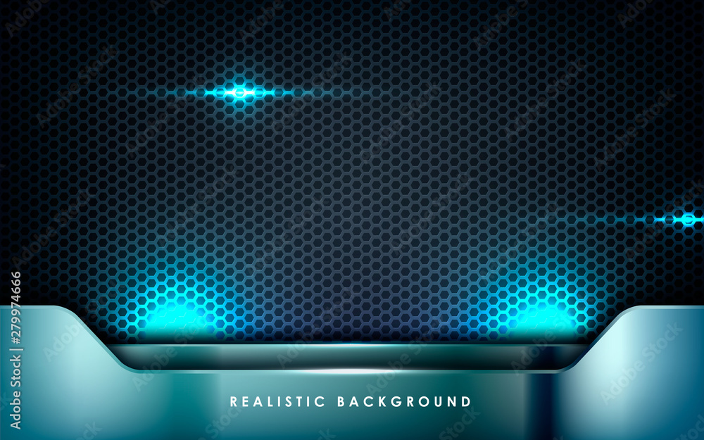 Poster silver abstract dimension on black texture background. realistic overlap layers texture with lights 