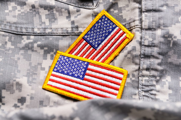 Chevrons with USA flag on military uniform, closeup