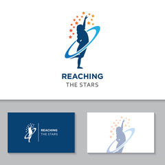 children reaching star logo and icon vector illustration design template