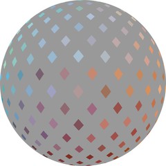 Blue red holographic crystals on grey globe 3d isolated sign.