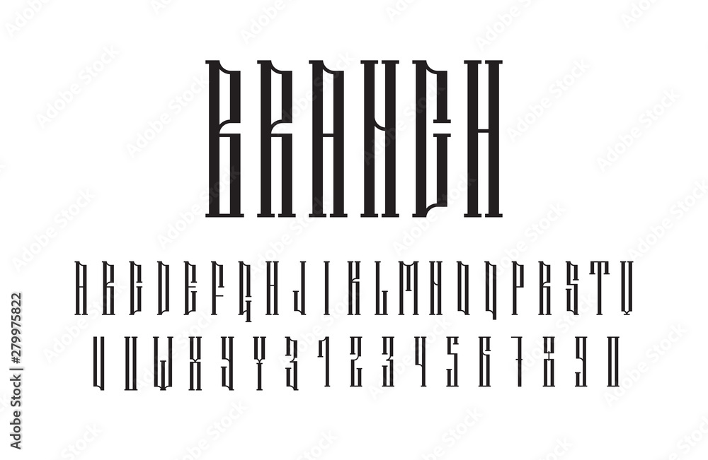 Fototapete ethnic vector serif font. authentic slavic stylized alphabet bold symbols. decorative isolated upper