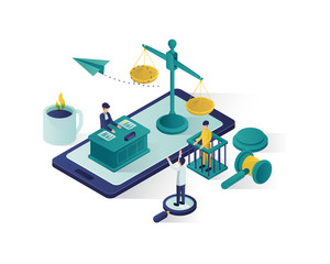 justice and law isometric illustration , law firm isometric illustration,  online law judgement isometric illustration for website landing page,banner,infographic,presentation illustration vector