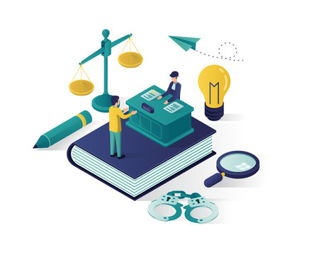justice and law isometric illustration , law firm isometric illustration,  online law judgement isometric illustration for website landing page,banner,infographic,presentation illustration vector