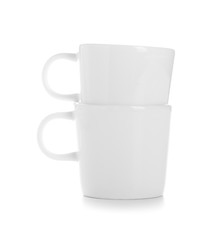 Ceramic cups on white background