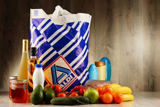 Original Aldi plastic shopping bag and products