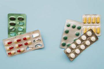 Top view blisters of pills