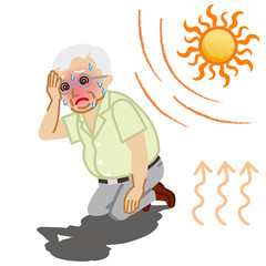 熱中症に苦しむシニア男性 - 屋外