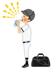 スポーツ飲料を飲む野球部の男子生徒 -熱中症予防