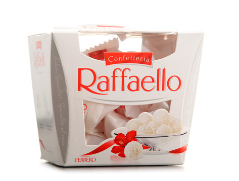 Box of Raffaello pralines isolated on white