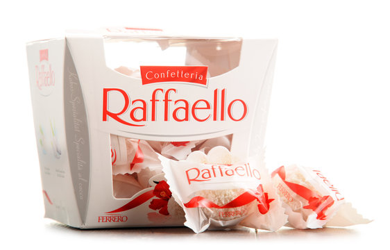 Box of Raffaello pralines isolated on white