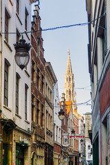 BRUSSELS, BELGIUM - August 27, 2017: Street view of old town in Brussels city, with a population of over 1.8 million, the largest in Belgium.
