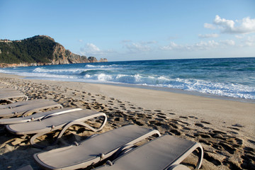 blue sky on the coast and beach chairs © Kybele