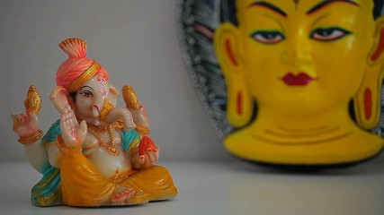 ceramic ganesha statue budha mask hd footage 