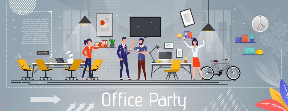 Office Party and Success Celebrating Flat Banner