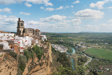 Fototapeta na wymiar Aerial view of Arcos de la Frontera with St. Mary Parish Church - Cadiz Province, Andalusia, Spain