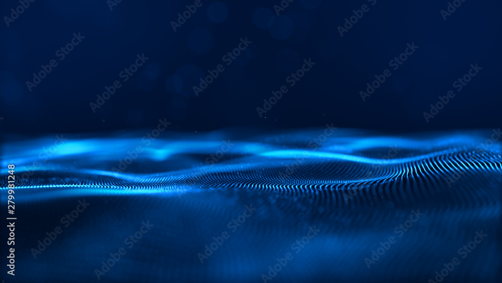 Aufkleber blue color digital particles wave flow cyberspace abstract technology background concept