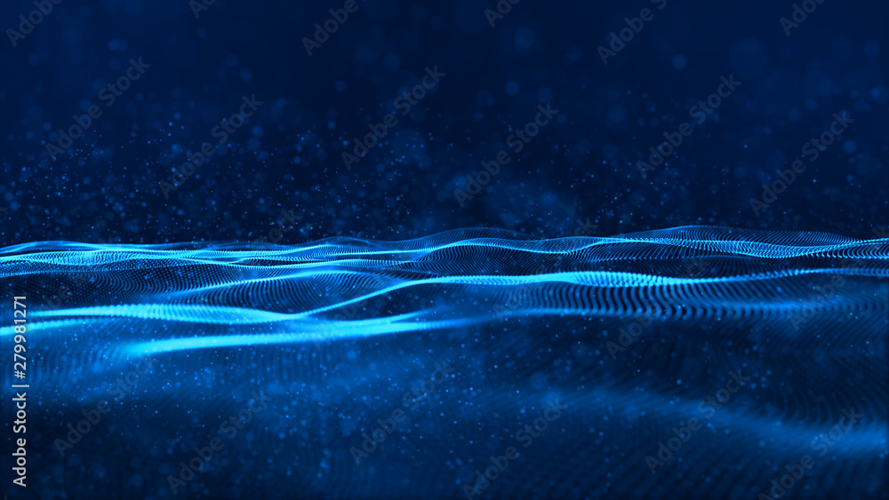 Poster blue color digital particles wave flow cyberspace abstract technology background concept