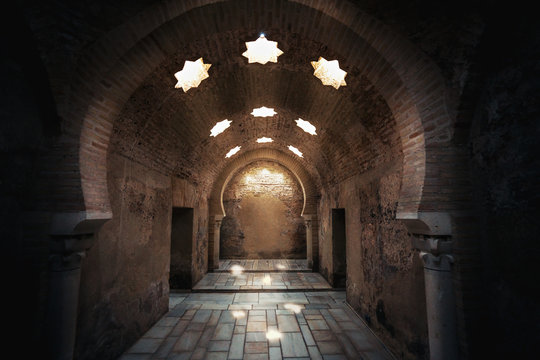 Interior of Arab Baths Ruins in Andalusia - Jaen, Andalusia, Spain