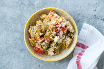 Turkish Appetizer Zucchini Salad Baba Ganoush with Yogurt, Dill and Tomatoes.