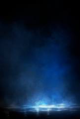 Wet asphalt, neon light reflected on a wet surface, smoke, smog. The lights of the night city.