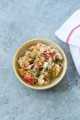 Turkish Appetizer Zucchini Salad Baba Ganoush with Yogurt, Dill and Tomatoes.