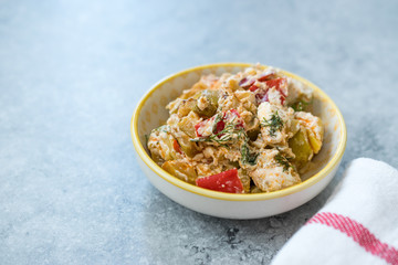 Turkish Appetizer Zucchini Salad Baba Ganoush with Yogurt, Dill and Tomatoes.