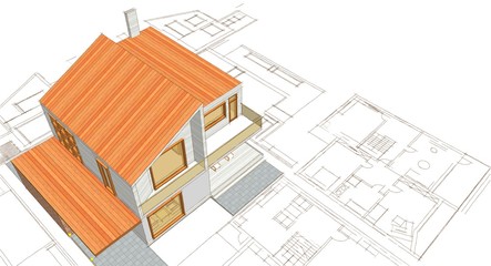 Fototapeta na wymiar house sketch concept 3d illustration