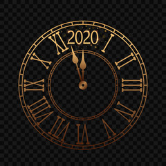 New Year's clock with a Roman dial a few minutes until midnight 2020.