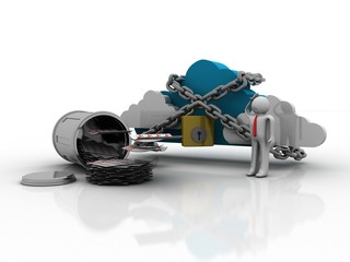 Naklejka premium 3d rendering Cloud computing, security envelop with computer technician 