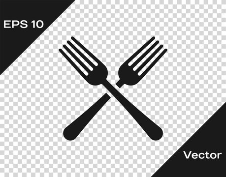 Grey Crossed fork icon isolated on transparent background. Cutle