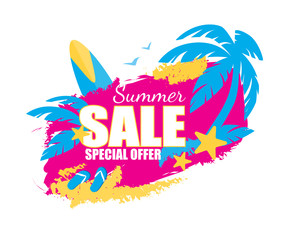 Fototapeta na wymiar Summer Sale Special Offer Banner, Tag, Icon Grungy