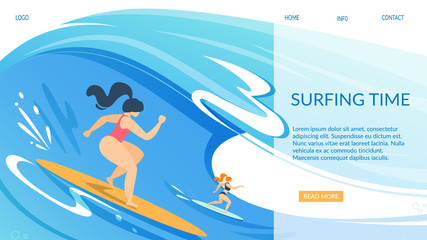 Surfing Time Horizontal Banner, Sport Activity