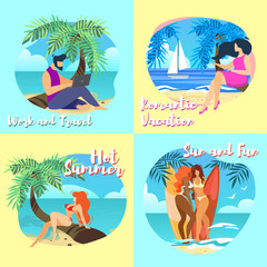 Obraz na płótnie Canvas Banners Work and Travel, Hot Summer, Sun and Fun