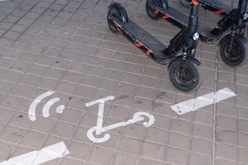 Parking street sign electric scooter e-scooter road for eco friendly mobility city transport