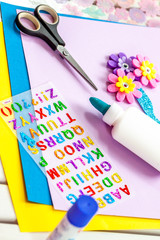 Making paper crafts for candy cone first day of school