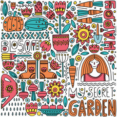 Doodle garden set. Hand drawn vector illustration.