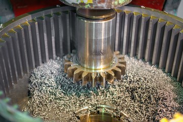 Gear-cutting production at a machine-building enterprise, production of a gear wheel on a machine,...