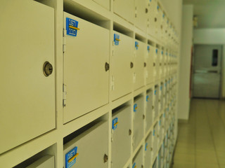 filing cabinet with folders isolated on white