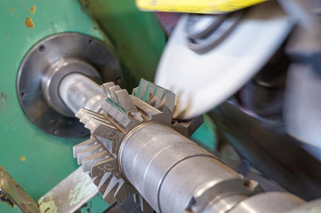 Gear cutting production, sharpening the worm cutter on the sharpening machine with an abrasive stone.