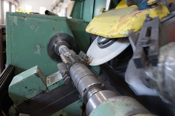 Gear cutting production, sharpening the worm cutter on the sharpening machine with an abrasive stone.