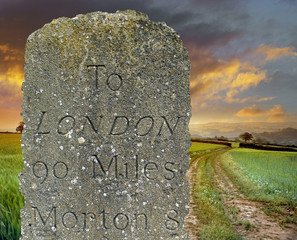 Historic roadside stone mile marker