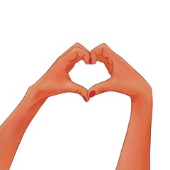 Obraz premium Drawn woman's dark-skinned hands making a heart shape